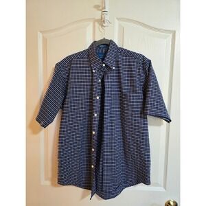 Towncraft Mens Plaid Short Sleeve Button Shirt Navy Wrinkle Free Small /0544